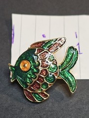 Vintage Ivana Trump Enamel Fish Brooch 1980’s Cloisonne’ Look Teal Purple