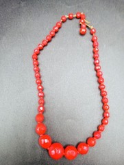 Red Lucite Necklace Faceted Beads Vintage West Germany Adjust 15.5 In Jewelry