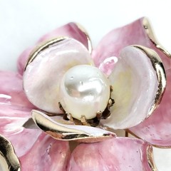 Vintage Francois Brooch Enamel Flower Pink Gold Tone 2.25″
