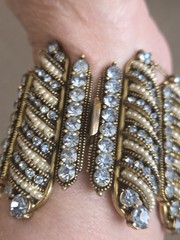 Hollycraft Copr 1954 Blue Rhinestone Faux Pearl Bracelet With Matching Earrings,