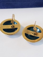 Vintage Floral Cloisonne Domed Round Clip Earrings Multicolored Gold Tone