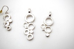 Vtg Thailand Sterling MultiRing Dangle Earrings w/2 Different Size Pendants