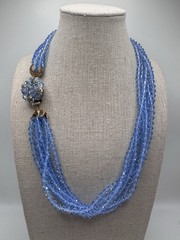 Vintage Faceted Crystal Light Blue 6 Strand Beaded Necklace & Earrings STUNNING