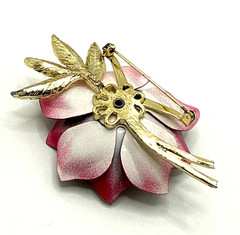 Vintage CORO Red Black Enamel Flower Pin Brooch Floral Statement Signed 3 1/8″