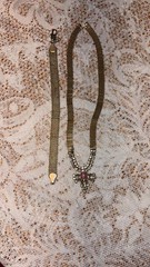 Vtg 1950s 24kGB Gold Bonded Mesh Choker Necklace Bracelet Set Pink Cabochon MCM