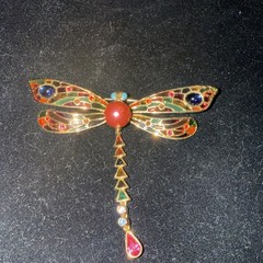 Vintage JOAN RIVERS Plique A Jour “stained glass” crystal dragonfly brooch