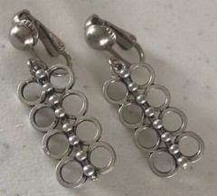 Vintage Art Modern Silver Tone Statement Dangle Clip On Back Earrings P868