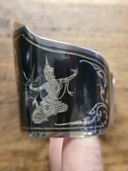 VINTAGE SIAM STERLING SILVER NIELLO WIDE CUFF BRACELET THAI DANCERS 47.95G