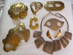 Vintage signed Shirlry Hand Wrought Brass Copper Buckle Brooch more Jewelry Lot