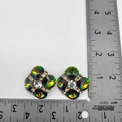 Stunning Rivoli rhinestone clip earrings unsigned Rainbow watermelon bold