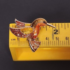 Vintage Hummingbird Brooch Pin Gold Tone Orange Brown Yellow Enamel Animal Fall