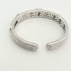 Judith Ripka Clear CZ Triple Heart Diamonique Heavy Silver Cuff Bracelet