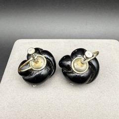 Vintage Black Lucite & Rhinestone Love Knot Screw Back Earrings Retro Statement