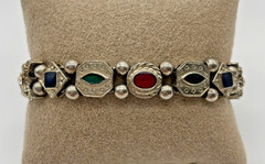 VTG Victorian Revival sliding charm ball bracelet silver tone Rhinestone 7.5″