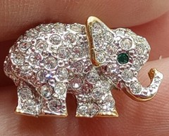 Carol Lee Pearl Elephant Pin Emerald Eye