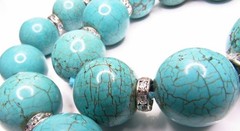 Vintage Turquoise Howlite Necklace BIG Bead Long Heavy