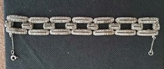 Antique Art Deco Pot Metal Paste Rhodium Plated Bracelet & Safety Chain 1920s