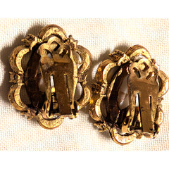 Vintage Nude Maidens Brooch & Clip Earrings Champagne Faux Pearl Necklace