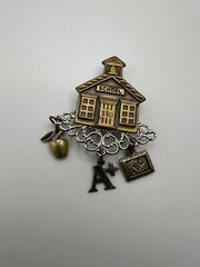 Vintage School Teacher Brooch Brass Silver Colored 6.7cm x 4.5cm BB7
