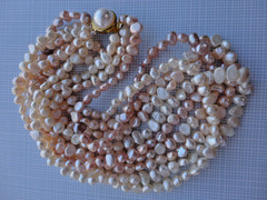 VTG ESTATE MULTI STRAND IVORY PINK PEACH BAROQUE FRESHWATER PEARL NECKLACE 17″