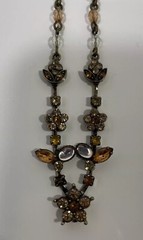 Antiqued Avon brass & topaz rhinestone Flower leaves necklace