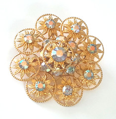 Vintage “Jems by JMS” Jewelry 12K Gold-Filled Aurora Borealis 1.5″ Brooch Pin