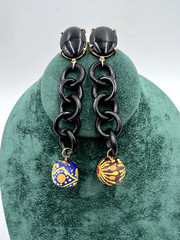 (Only Set) VTG 5″Lx0.8″W Amlé Lucite Hand-painted Dangle Push-on Earrings Italy