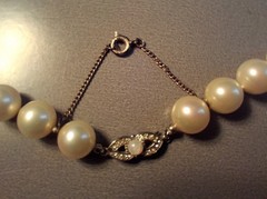 18″ Vintage Signed Majorica Faux 9mm Pearl Necklace 800 Silver Latch Knotted