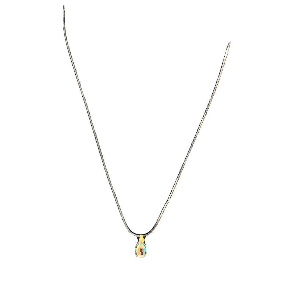 18” Silver Tone Chain Teardrop Faceted Prism GlassCrystal Bead Pendant Necklace