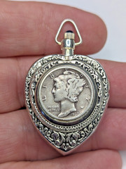 Vintag Victorian Lindenwold Silver Heart Shape Pendant Watch W 1937 Mercury Dime