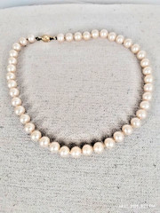 Vintage Marvella Faux Pearl Single Strand Necklace Gold Tone Swirl Clasp Closure