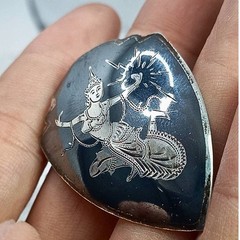 Rare Vintage Niello Brooch Pin Siam Sterling Silver Goddess Mekkala Thailand