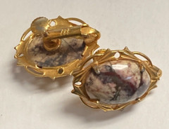 Vintage Gold Filled Signed JJJ Filigree Earrings With Cabochon Stones