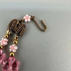 Vintage Flower Bead Necklace Pink Lucite Double Strand Gold Tone Findings Hippy