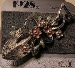 Vintage 1928 Gardening Shovel Brooch With Rhinestones Flowers Jewelry Unused