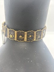24K Gold- Plated Damascene Panels Bracelet Vintage Japanese 7” W/Safety Chain