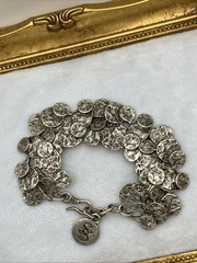 Vtg Mid Century Modernist Brutalist Pewter Panel Bracelet Funky Abstract Bold