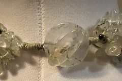 Vintage Tourmalinated Prehnite Nugget Necklace W/Bicone Beads, Freshwater Pearls