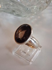 Vintage Designer Oval Cut Smoky Quartz Band Statement Ring Sz 8 Sterling Silver