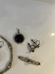 Vintage Gold Tone Jewelry Lot Mixed Materials Wearable Rhinestone, 7” Bracelet