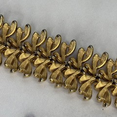 Vintage Signed Francois Brushed Gold Tone Leaf Design Wide Bracelet Safety Chain