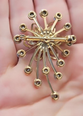 Vintage Aurora Borealis Starburst Flower Brooch Pin Rhinestone Brown Amber Color