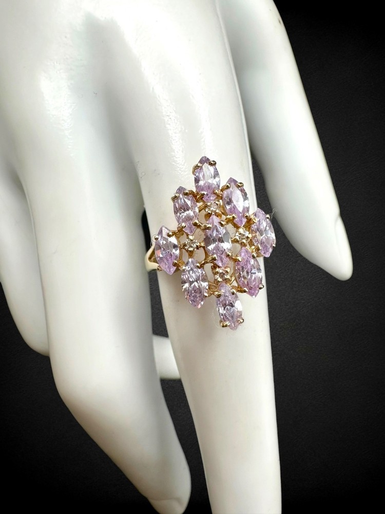 Vintage Pale Tanzanite Diamond 10kt Yellow Gold Cocktail Ring Sz 8 3.58g LGL