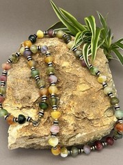 Vintage Boho Faux Stone Beaded Necklace Multicolor Plastic Beads