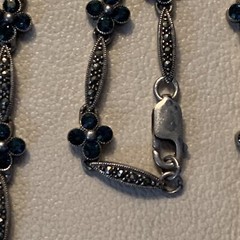 925 STERLING SILVER DECO REVIVAL BLUE STONE MARCASITE FLOWER STATION NECKLACE