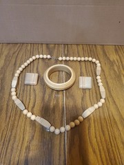 Vtg Jewelry – Wood Natural Light Green Color Boho Beads Necklace Earrings Bangle