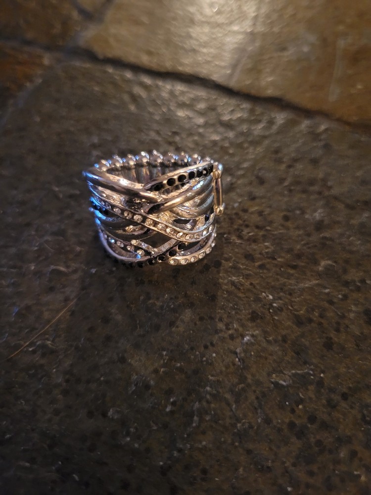 80s Vintage Grunge Goth Sparkly Silver Ring One Size Fits All