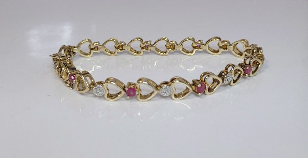 Sterling Ruby Open Heart Tennis Bracelet gold vermeil two tone Ross Simons