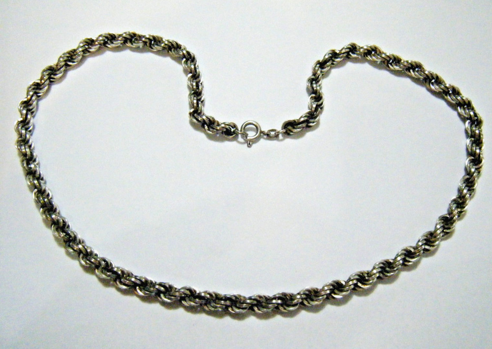 Vintage 70s Sterling Silver Rope Chain Men’s Woman’s Necklace 7mm Wide 20″ Long