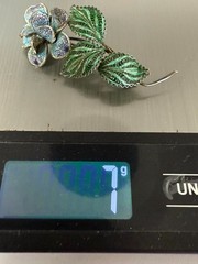 Antique 800 Silver Enamel Filigree Floral Brooch Trombone Clasp Cont’l – c1900